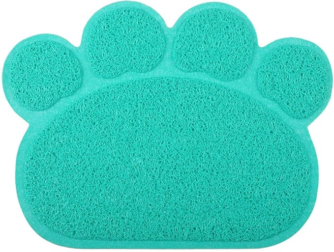 Paw-Shaped Cat Litter Box Mat,10 Colors Available,15.75x11.75 Inches (Turquoise)