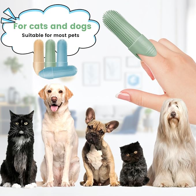 Duckart 4 Pack Dog Toothbrush, 360° Cleaning Finger Brush for Dogs Teeth, Food Grade Silicone Pet Brush Fits Most Fingers, Puppy Toothbrush for Dogs & Cats Dental Care