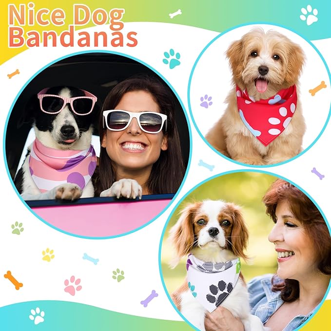 Huhumy 100 Pcs Paw Dog Bandanas Bulk Pet Bibs Colorful Triangle Scarf Paw Pattern Pet Bandanas for Medium Large Dogs Holiday Summer Birthday Costume Decor