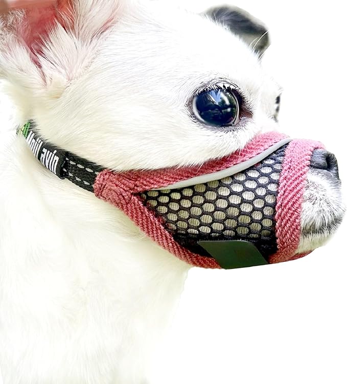 Dog Muzzle, Soft Mesh Muzzles for Small Dogs, Chihuahua Shih Tzu Yorkie Pom, Short Snout Mouth Guard for Barking Biting Grooming, Breathable Adjustable Puppy Muzzle (Cherry-red, XXS)