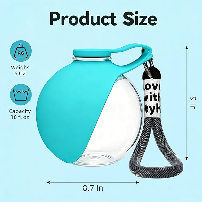 Portable Dog Water Bottle with Bowl, 10 Oz 2 in 1 Integrated Pet Water Bottle for Dogs Drinking, Leakproof Transparent Travel Water Bottle for Dogs On Walks, Hiking, Traveling (Grey Print)
