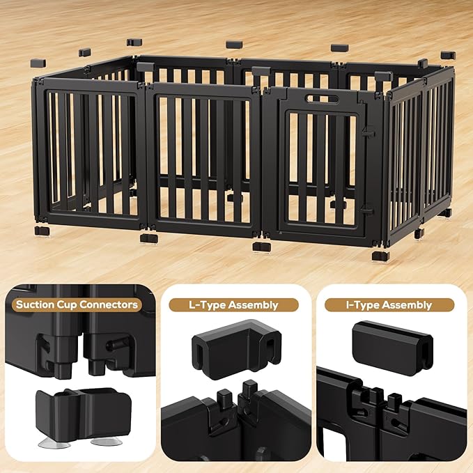 Dog Playpen, Clear Dog Pen, Dog Pen Indoor, Easy to Install and Remove Dog Play Pen, Puppy Playpen Suitable for Dogs, Cats,Dog Playpen Indoor(Black, 23.6 inch Height, 10 Panels)