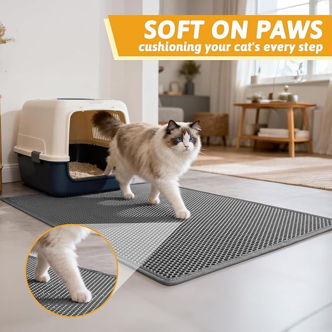 Pieviev Cat Litter Mat Double Layer Waterproof Urine Proof Trapping Mat 1 Pack (Gray, 36x30 Inch (Pack of 1))