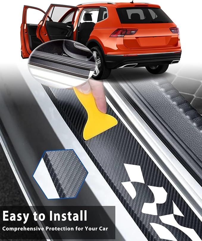 4Pcs Universal Car Door Sill Protector, Carbon Fiber Scratch Resistant Door Entry Guard & Scuff Plate for Car SUV and Off-Road Trim Accessories (Wave White)