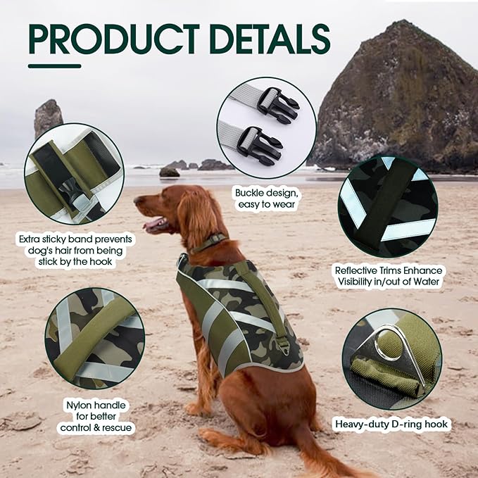 Kuoser Dog Life Jacket with Reflective Stripes, Dog Life Vest for Swimming Boating, Adjustable Pet Lifejackets with High Flotation, Doggie Swimsuit for Small Medium Large Dogs
