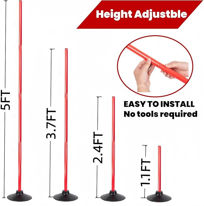 6 Pcs 5 FT Adjustable Agility Training Poles for Soccer,Basketball,Football, Horse,Dog-Speed and Agility Training Equipment Sports Training Poles with Rubber Bases and Bag