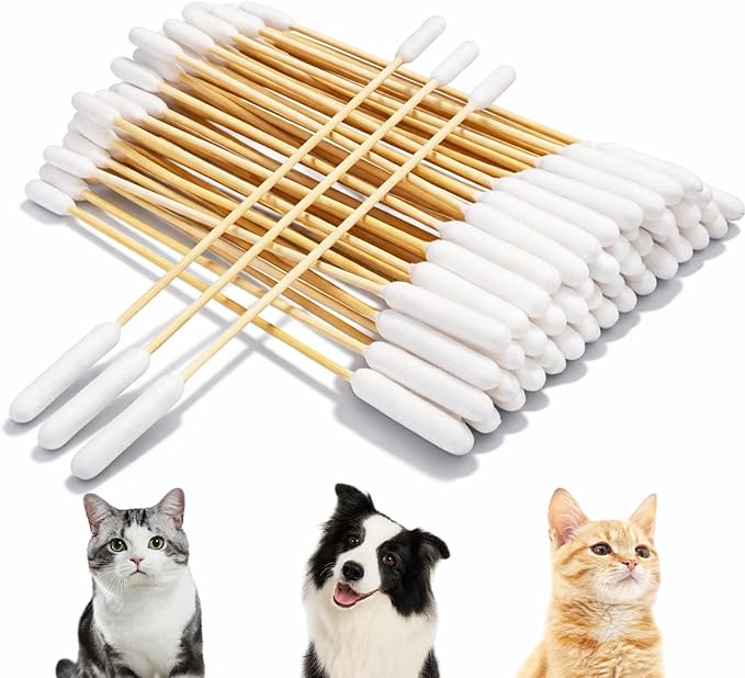 InnoHHustle 100 Pcs 6 Inch Long Cotton Swab for Dogs Ears Double Sided Qtips Dog Ear Swabs Large Wooden Cleaner Buds Tool Pet Ear Cleaning Solution Supplies for Dogs and Cats