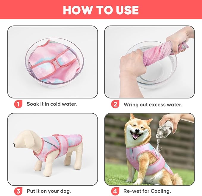 KYEESE Dog Cooling Vest, Lightweight Dog Cooler Jacket, 3D Breathable Mesh Pet Cooling Shirts for Summer with Reflective Stripe, Sun Protection Pet T Shirt for Beach, Hiking, Walking, Pink, XL