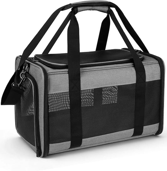 Hipubby Cat Carrier Dog Carrier for Pets Up to 16 Lbs, Soft-Sided Pet Travel Carrier for Cats and Small Dogs, Airline Approved Pet Carrying Case with Shoulder Strap & Removable Mat - Grey