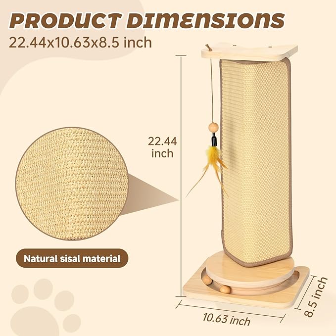 Small and Medium-Sized Cat Scratcher, 22-inch Sisal Scratching Post, Suitable for Wall Corner, Sisal Cat Scratch Pad for Sofa Corner, with Toy Ball,Suitable for Small and Medium-Sized Cats