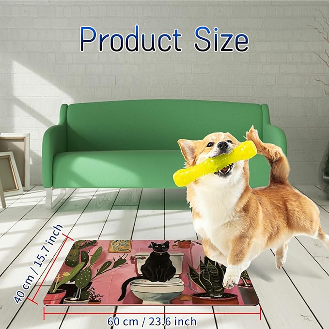 Dog Food Mat, 15.7" x 23.6" Absorbent Pet Feeding Mat for Food and Water, Waterproof Diatom Mud Pet Placemat with Non-Slip Rubber Backing, Easy Clean Cat Bowl Mat for Floors - Toilet Black Cat