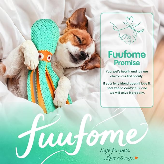 Fuufome Squeaky Octopus Plush Dog Toy for Small Medium Dogs, Soft Crinkle Chew Toy for Puppies Teething, Indoor Interactive Tug-of-War Dog Toy