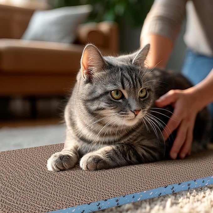 Cat Scratcher Pads, Cat Scratching Cardboard for Indoor Cats 14″Lx10.6″Wx0.6″H Dual-Side Corrugated Cats Scratching Post Reusable Supplies (1PCS)