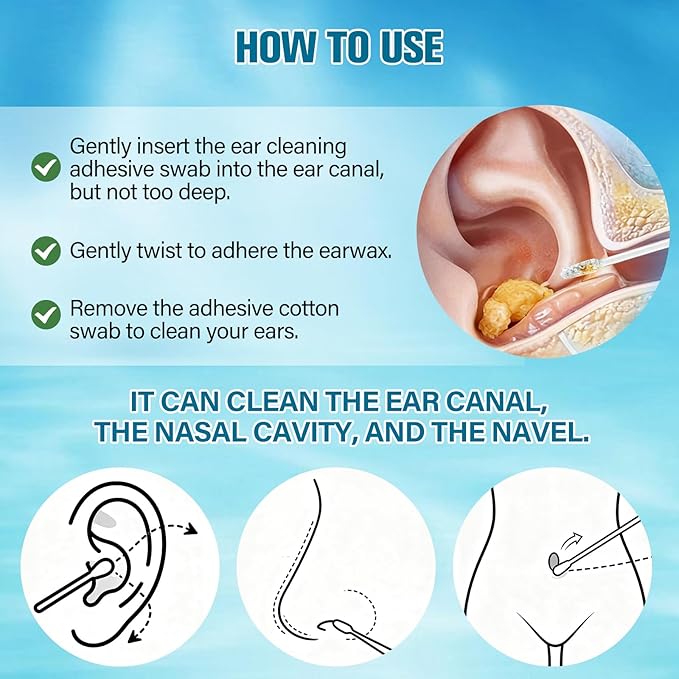 Sticky Ear Cleaning Stick, Reusable Ear Cleaning Tools,Soft Spiral Head Adhesive Ear Pick for Safe Ear Cleaning, Gentle Adhesive Ear Pick for Ear Wax Cleaning for All Ages