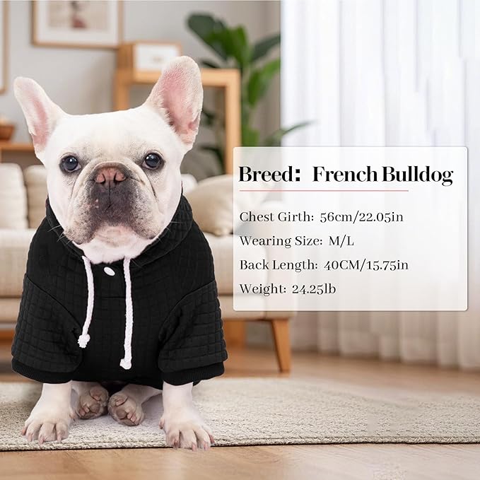 2 Pack Dog Hoodie Sweaters for Small Medium Dogs Warm Dog Clothes for Large Dogs Soft Waffle-Like Laminated Sweatshirt Bulldog (Black+Grey, M (Back: 15.5",Chest: 21.6", Neck: 13"))