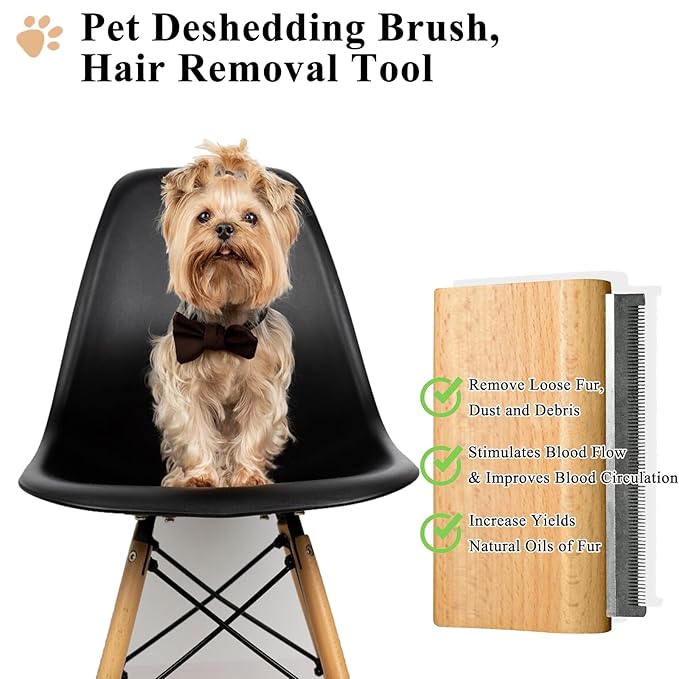 Wooden Deshedding Brush for Dogs, Cats & Horses, Deshedding Grooming Tool Curry Comb Pet Hair Removal Tool, Deshedding Dog Brush Combs for All Hair Types, 4.33 Inch