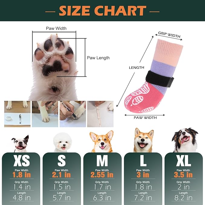 EXPAWLORER Anti Slip Dog Socks to Prevent Licking Paws, Dog Shoes for Hot Pavement, Dog Booties for Hardwood Floors, Dog Boots & Paw Protectors with Grippers for Small Medium Large Senior Dogs XS