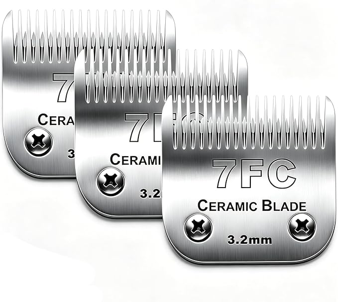 3pcs 7FC Blades Dog Grooming Replacement Blades Compatible with Andis Dog Clipper,Ceramic Blade & Stainless Steel Blade