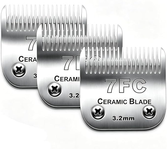 3pcs 7FC Blades Dog Grooming Replacement Blades Compatible with Andis Dog Clipper,Ceramic Blade & Stainless Steel Blade