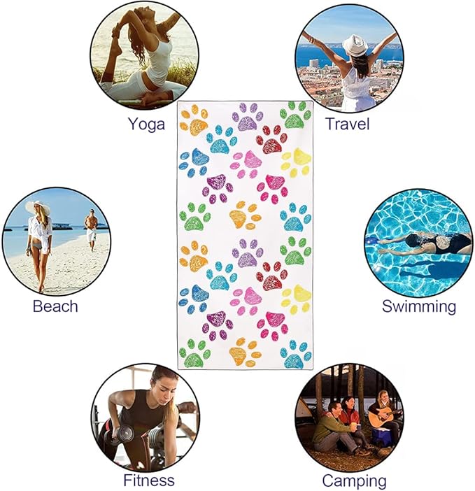 HommomH Cute Dog Paw Beach Towel Oversized 36”x 72”, Lightweight Microfiber Bath Towels Quick Dry Sand Free Big Absorbent Camping Travel Gifts for Swimming, Beach, Gym, Pool