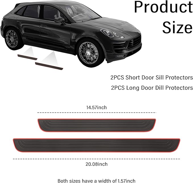 4PCS Car Door Sill Protector,Anti-Scratch Rubber Car Door Protector Edge Guards for Door Steps,Universal Waterproof Door Threshold Strips Exterior Accessories for Car Truck SU (Black+Red, Width 1.57")