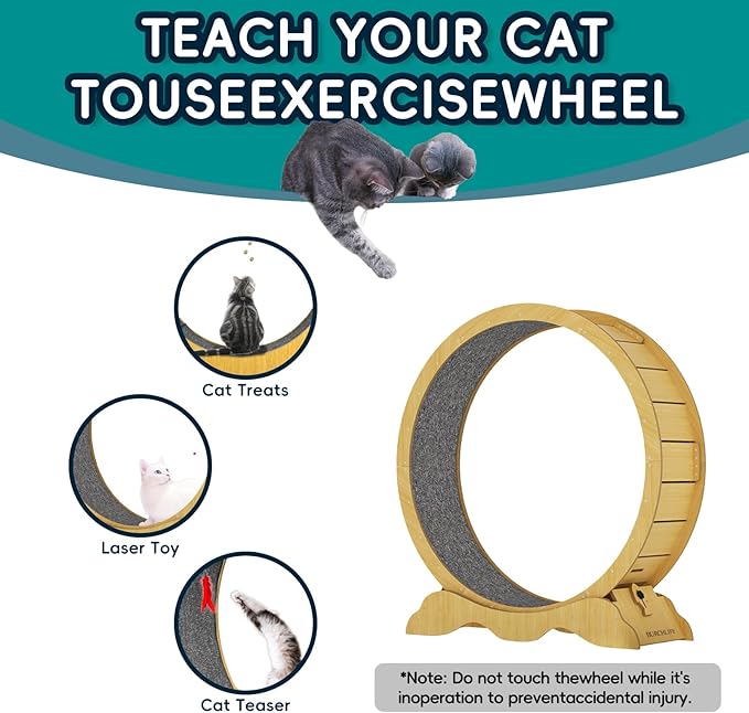 Cat Exercise Wheel 45 Inch Cat Treadmill for Indoor Cats, Running Wheel with Detachable Carpeted Runway, Cats Running Wheel Carpet Suitable for Most Pets Weight Loss and Health (Wood, L)
