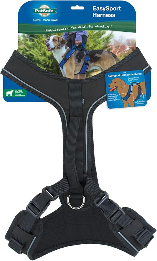 PetSafe EasySport Dog Harness Adjustable, Padded Dog Harness with Control Handle and Reflective Piping Large, Black