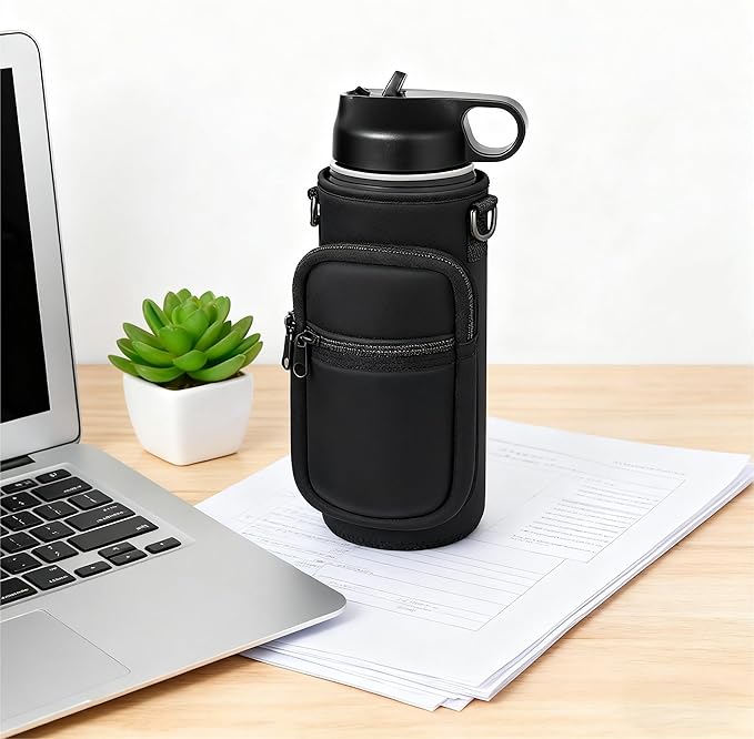 Water Bottle Holder with Strap, Insulated Crossbody Sling Bag, Carrier with Phone Pocket for Walking Hiking Camping Fishing