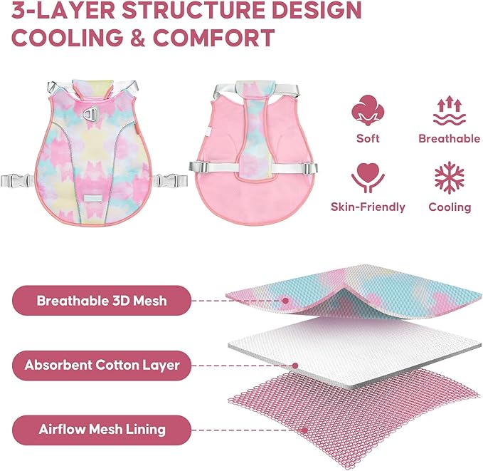 KYEESE Dog Cooling Vest, Breathable Mesh Dog Cooling Shirt for Small Dogs with D-Ring, Sun Protection Reflective Dogs Cooler Jacket with Adjustable Buckle for Summer Hiking Walking, Pink, S