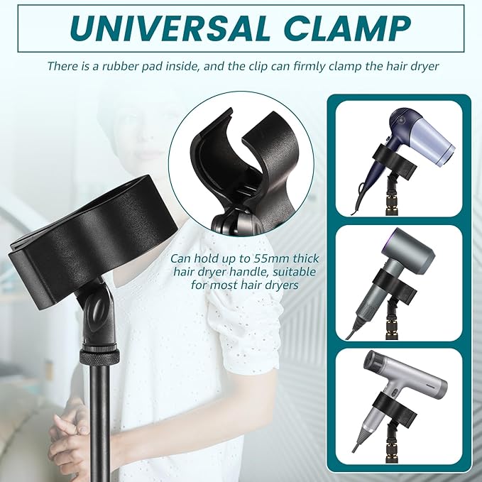 Hair Dryer Stand, 360 Degree Rotating Lazy Hair Dryer Stand Hand Free with Non-Slip Tripod, Adjustable Height, for Home Styling, Elderly & Pet Grooming