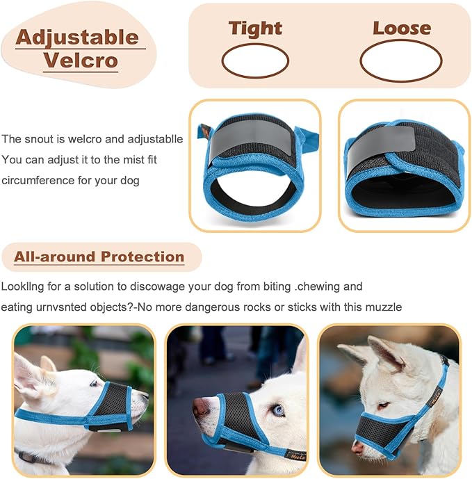HEELE Dog Muzzle,Soft Nylon Muzzle Anti Biting Barking Chewing,Air Mesh Breathable Drinkable Adjustable Loop Pets Muzzle for Small Medium Large Dogs (Sky Blue, S)