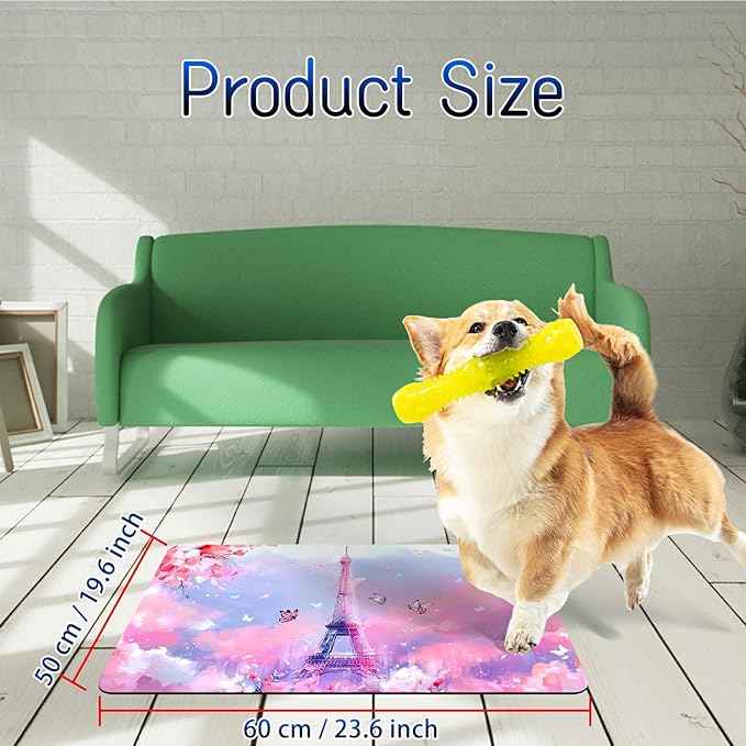 Dog Food Mat, 19.6" x 23.6" Absorbent Pet Feeding Mat for Food and Water, Waterproof Diatom Mud Pet Placemat with Non-Slip Rubber Backing, Easy Clean Cat Bowl Mat for Floors - Moon Pink Cloud