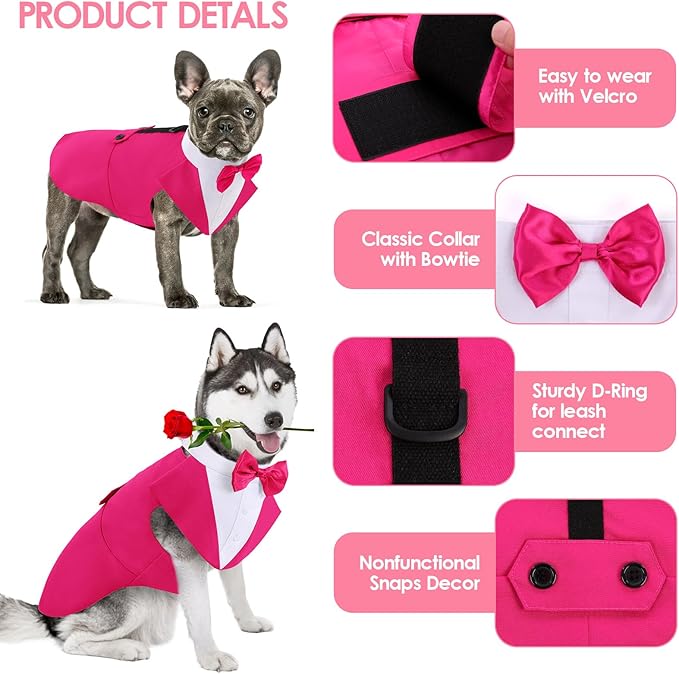 AOFITEE Dog Tuxedo Formal Dog Suit and Bandana Set, Gentle Dogs Wedding Party Suit Bow Tie Shirt, Tuxedo for Medium Dogs Costume Outfit with Detachable Bowtie Collar for Christmas Halloween Dress Up