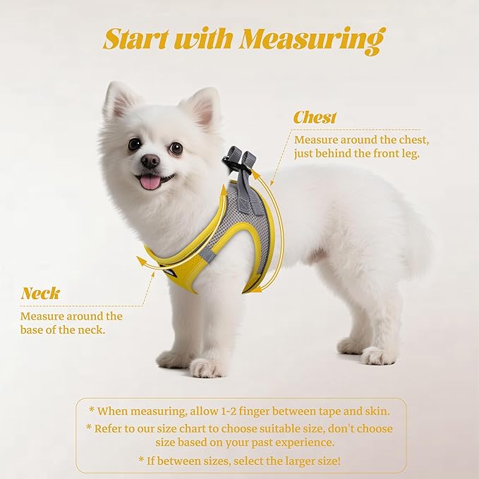YIMEIS Dog Harness and Leash Set, No Pull Soft Mesh Pet Harness, Reflective Adjustable Puppy Vest for Small Medium Large Dogs, Cats (Yellowgrey, X-Small (Pack of 1)