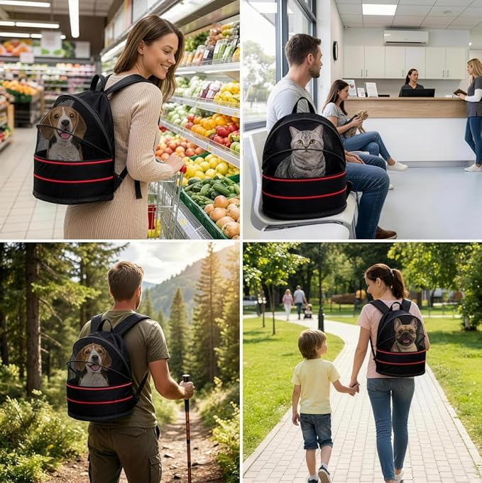 Pet Carrier Backpack for Cats and Small Dogs-Expandable Pet Tent Breathable Visible Pet Bag for Kitty and Puppy Foldable Pet Nest Bed Perfect for Travel Walks Shopping Vet Visits Home Use-Black