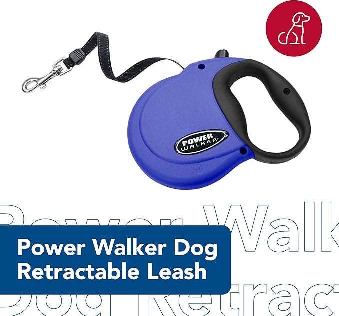 Coastal Pet Power Walker Dog Retractable Leash - Reflective Dog Leash - Stop-and-Release Control Button - Comfort Grip Handle - Blue - Large