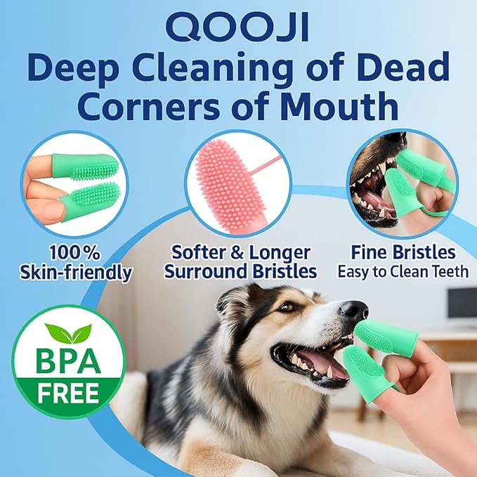 Pet Finger Toothbrush for Adult & Large Dogs, 2 Pack with 800 Soft Bristles, 135 Double Finger Design for Large Pets, BPA Free TPR Silicone Dental Care