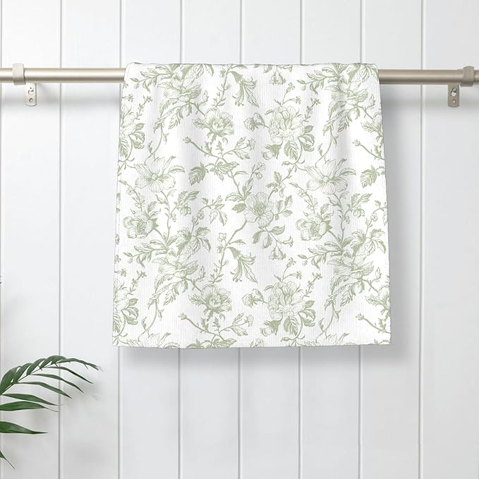 Sage Green Floral Kitchen Towels Vintage Light Sage Green Floral Dish Towel 16×24 Inch Soft Absorbent Flowers Hand Cloths for Kitchen Drying Decore Set of 2