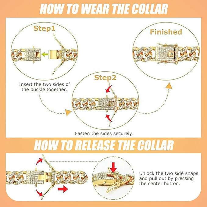 Dog Sunglasses with Rhinestone Chain Necklace, Cool Glasses Dog Collar Necklace for Cats Dogs Dolll, Golden Sunglasses Gold Chain Funny Costumes for Small Pet Holiday Party Costume