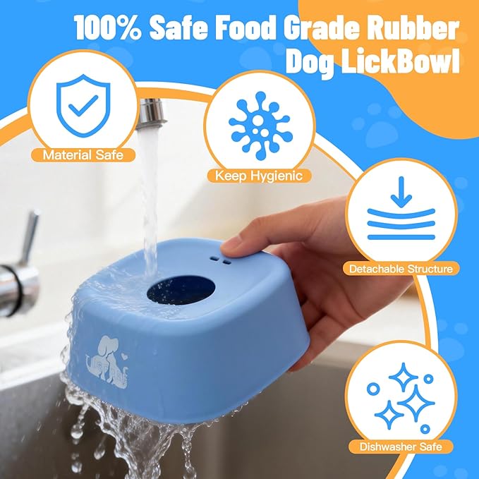 TUGFREE Slow Feeder Dog Bowls, Lick Sphere Puzzle Feeder for Liquid Treats, Non-Spill Puppy Lick Bowl for Bone Broth & Yogurt, Interactive Slow Eating Toy for Anxiety Relief, Boredom and Post-Op Care