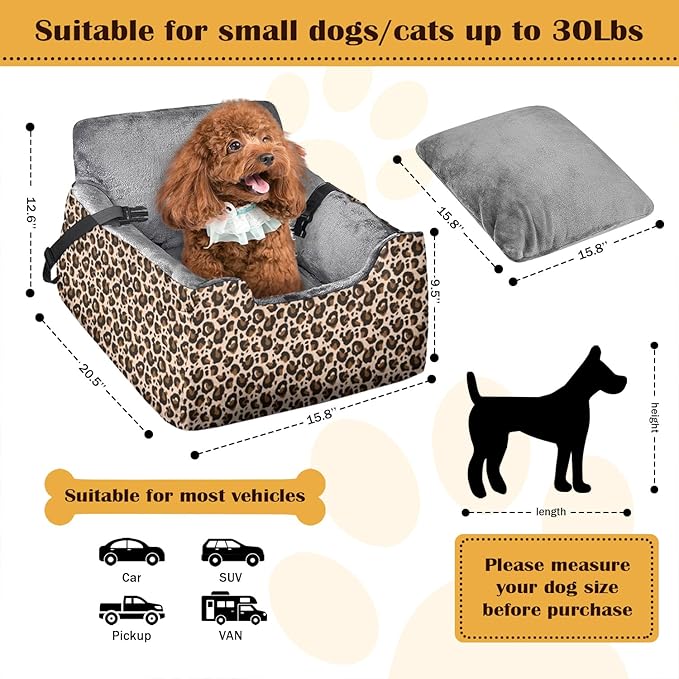 Dog Car Seats for Small Medium Sized Dogs Carseat for Car Funny Fuzzy Pet Dog Booster Car Seat Puppy Under 31 Lbs with Soft Plush Cushion&Washable Removable Cover