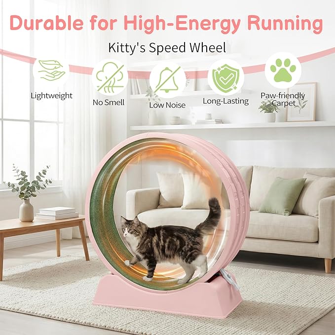 Outvita Cat Exercise Wheel for Indoor Cats, 31.5" Cat Treadmill with Detachable Carpet ＆ Locking Mechanism, Cats Running Wheel Helps Cats to Lose Weight and Keep Health, Easy Assembled (Pink)
