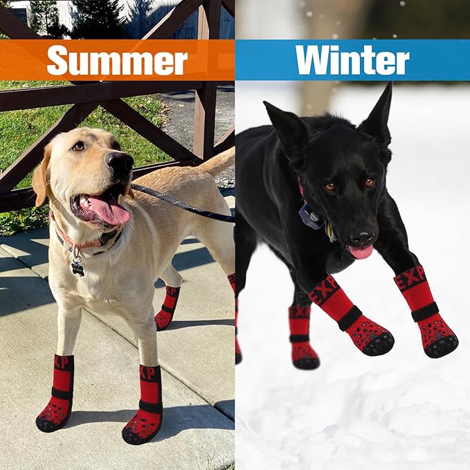 EXPAWLORER Anti Slip Dog Socks to Prevent Licking Paws - Dog Shoes for Hot Pavement, Dog Booties for Hardwood Floors, Dog Boots & Paw Protectors with Grippers for Small Medium Large Senior Dogs