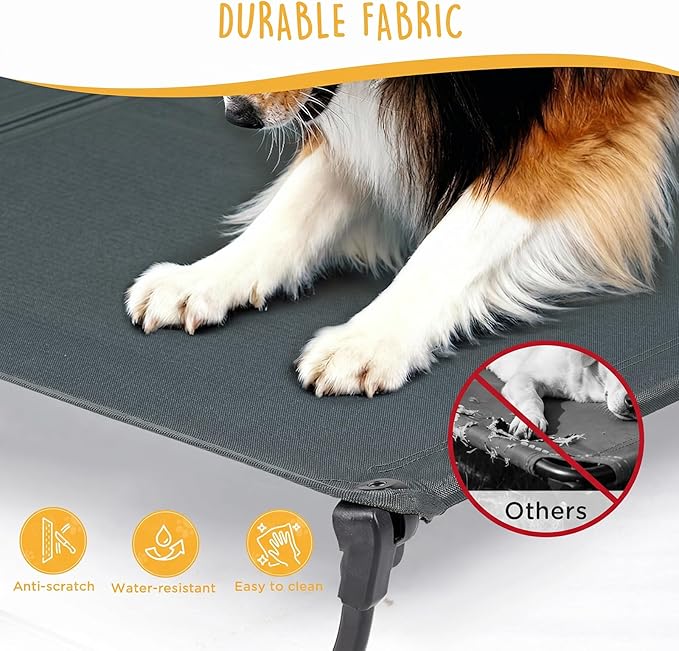 CANINE CANYON Upgraded Non-Slip Daisy Cot, Large Foldable Elevated Dog Bed, Portable Raised Outdoor Folding Dog Cot for Camping/Home, Chew Proof Waterproof Heavy Duty Up to 160 Lbs, Dark Gray, 43"x27"