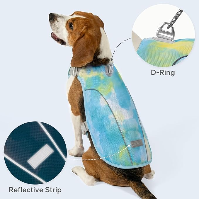 KYEESE Dog Cooling Vest, Breathable Mesh Dog Cooling Shirt for Medium Large Dogs with D-Ring, Sun Protection Reflective Dogs Cooler Jacket with Adjustable Buckle for Summer Hiking Walking, Blue, XL