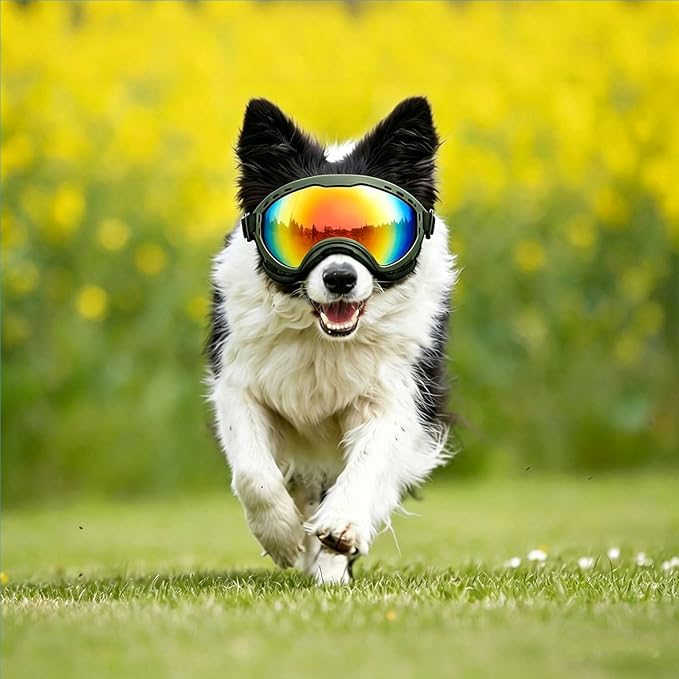 Dog Goggles for Medium to Large Breeds, UV Protection Dog Sunglasses with Colored PC Lens, Soft TPU Frame and Adjustable Straps, Windproof Dustproof Anti-Fog Pet Eyewear for Outdoor Activities (Green)