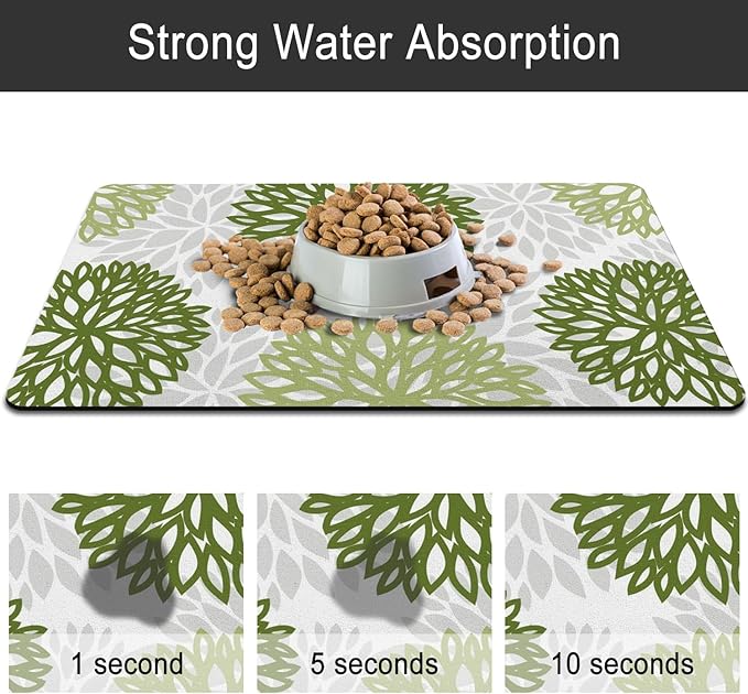 Dog Food Mats 2 Pack for Floors, Absorbent and Quick-Drying Pet Cat Food Mat,Anti-Fouling and Easy-to-Clean Pet Feeding Mat,Dog Bowl Mat for Messy Drinking Water Bowls 12"x 20"+18x24