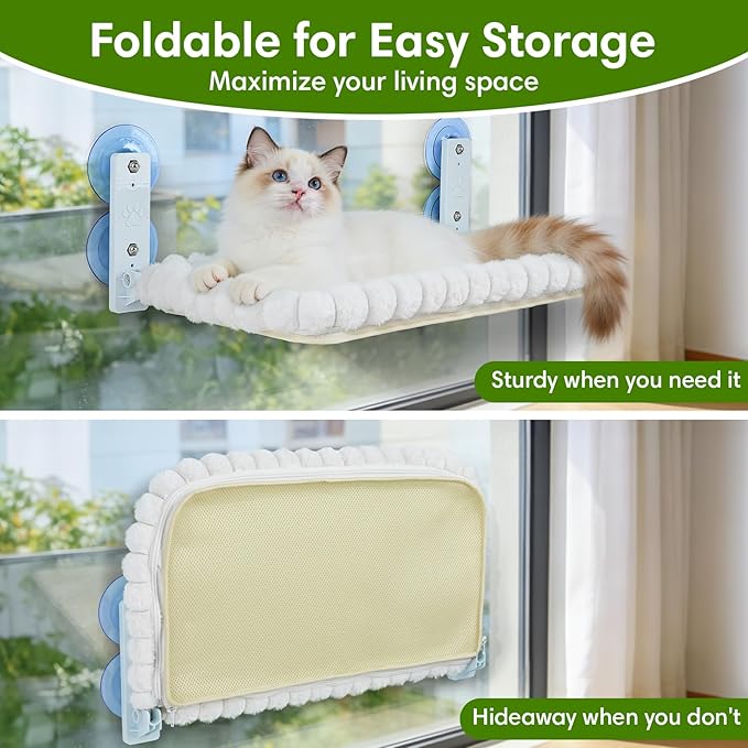 YooxArmor Foldable Cat Window Perch, Cat Bed with Strong Suction Cups & Metal Frame, Window Hammock for Indoor Large Small Cats, Rectangle