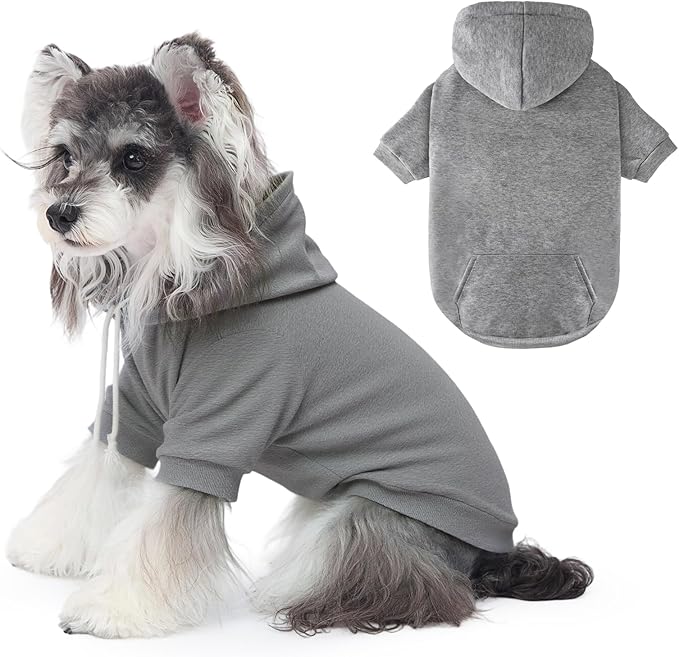 Dog Basic Hoodie Soft Dog Clothes Cold Weather Sweaters for Medium Large Dogs Cozy Fabric Warm Sweatshirt with Leash Hole for Boys (Grey, Small (5-10 lbs))