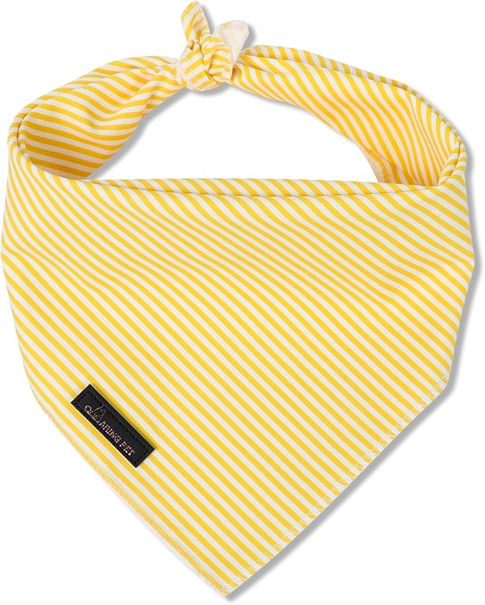 ARING PET Stripe Dog Bandanas, Cute Yellow Pet Bandana Scarf Triangle Bib for Small Medium Large Boy Girl Dogs Cats, Puppy Kerchief for Daily Wear Walks Party Photos-L